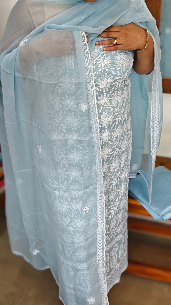 Powder Blue Georgette Suit with Chikankari - 37NL