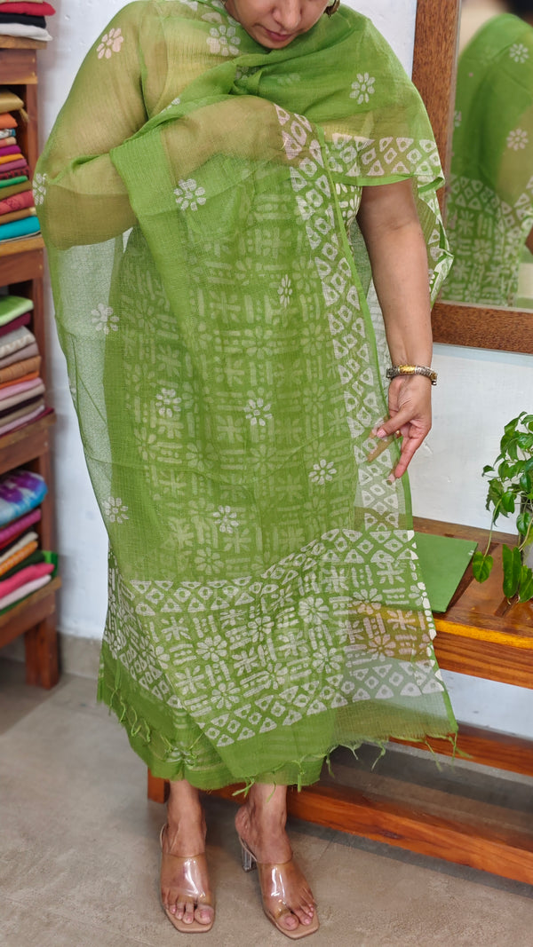 Green Batik Printed Net Kota Suit - GN65