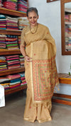 Golden Brown Linen Chanderi Jamdani Saree