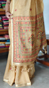 Golden Brown Linen Chanderi Jamdani Saree