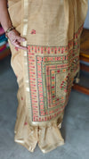Golden Brown Linen Chanderi Jamdani Saree
