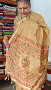 Golden Brown Linen Chanderi Jamdani Saree
