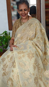 Pastel Yellow Linen Chanderi Saree with Golden Applique - D773