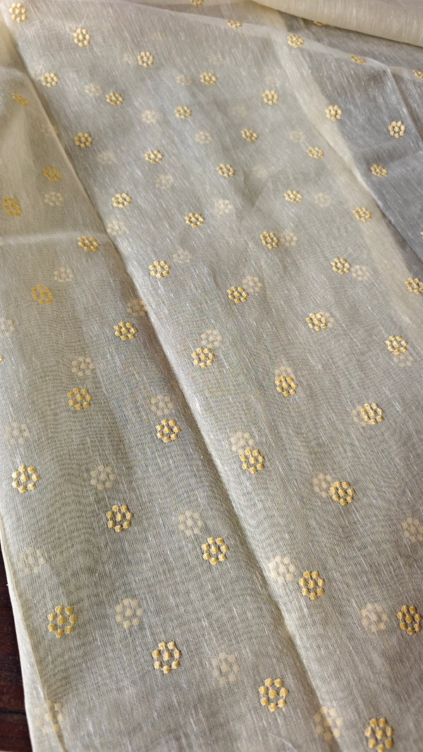 Pastel Yellow Linen Chanderi Saree with Golden Applique - D773