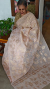Pastel Peach Linen Tissue Saree with Golden Applique - D773
