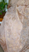 Pastel Peach Linen Tissue Saree with Golden Applique - D773