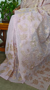 Pastel Pink Linen Chanderi Saree with Golden Applique - D773