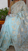 Pastel Blue Linen Chanderi Saree with Golden Applique - D773