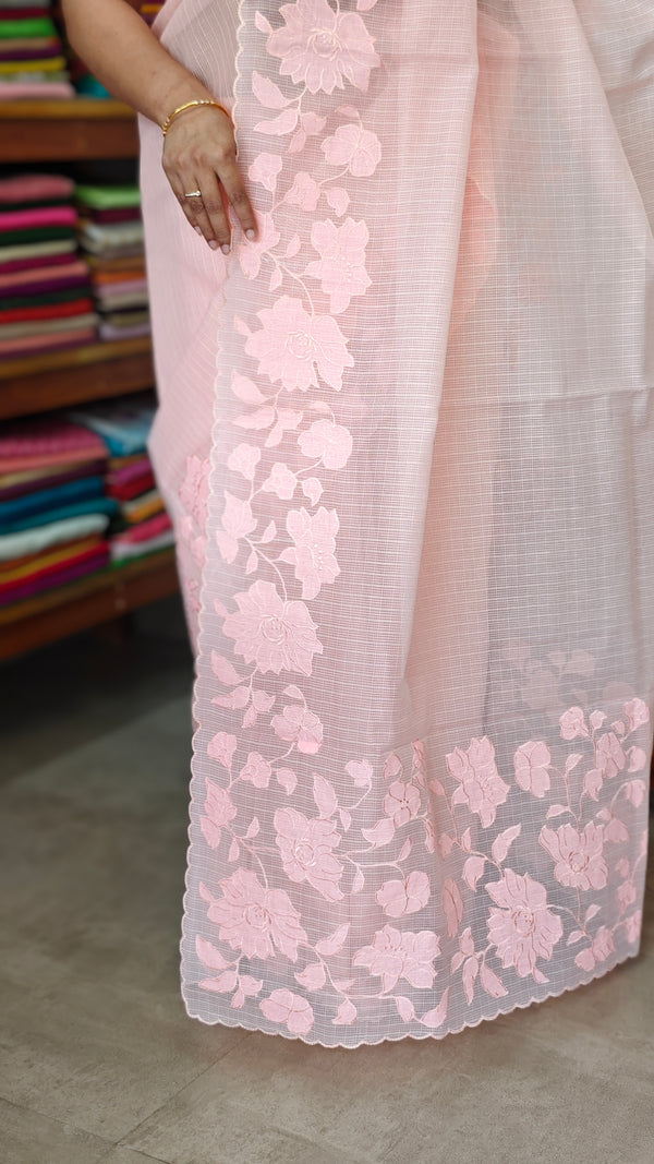 Peach Net Kota Saree with Applique Work - EP26