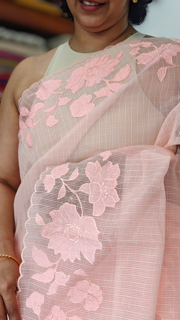 Peach Net Kota Saree with Applique Work - EP26