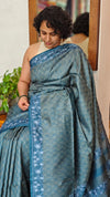 Classic Blue Tussar Silk Saree with Embroidered Borders