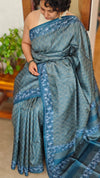 Classic Blue Tussar Silk Saree with Embroidered Borders
