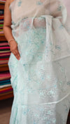 Sea Green Embroidered Net Kota Saree - WQ80