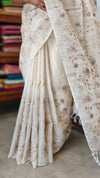 Light Beige and Grey Jute Kota Saree with Cross Stitch Embroidery - 5033