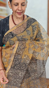 Brown Mustard Block Printed Kota Doria Saree - SQ39