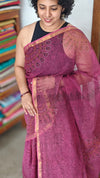 Mystic Pink Block Printed Kota Doria Saree - SQ39