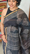 Black Block Printed Kota Doria Saree - SQ39