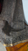 Brown Mustard Block Printed Kota Doria Saree - SQ39