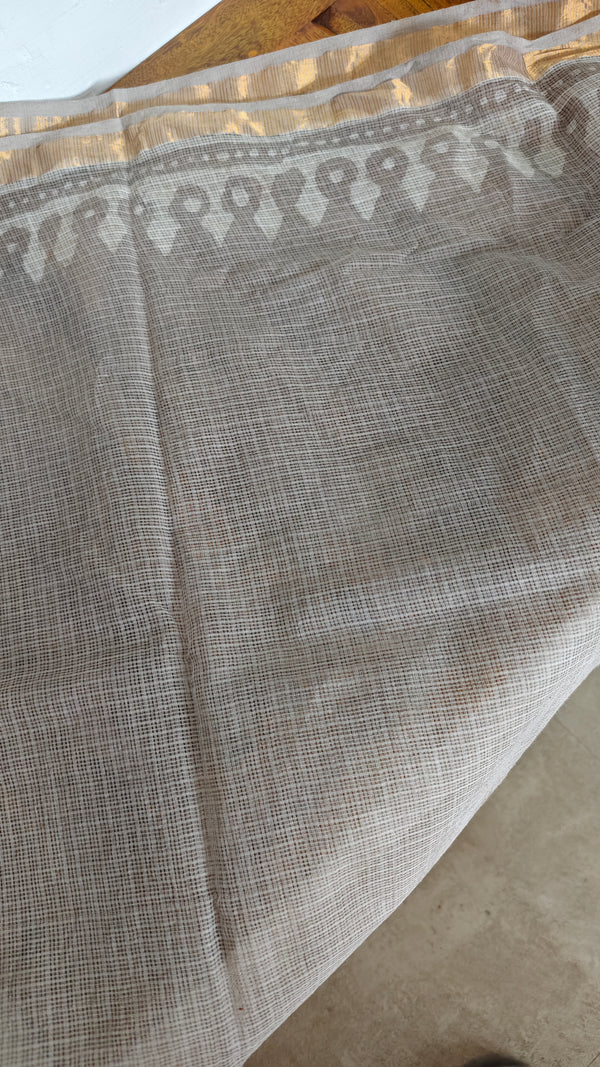 Grey Mist Block Printed Kota Doria Saree - SQ39