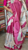Pink and Cream Abstract Printed Tussar Silk Saree - HSN4