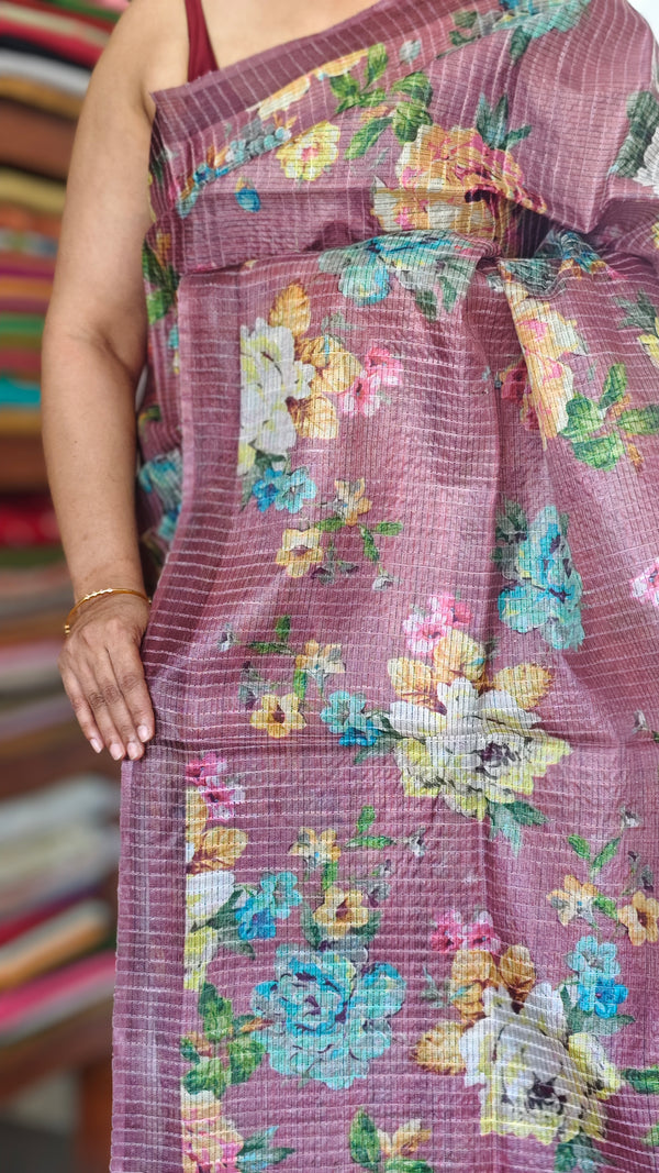 Mauve Printed Tussar Silk Saree - HSN4