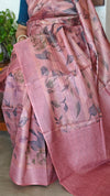 Blush Pink Floral Printed Tussar Silk Saree - HSN4