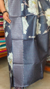 Dark Grey Floral Printed Tussar Silk Saree - HSN4