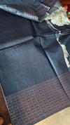 Dark Grey Floral Printed Tussar Silk Saree - HSN4