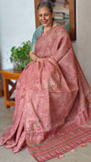 Dark Peach Linen Tissue Saree with Hand Embroidery - JZ87
