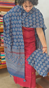 Maroon and Blue Cotton Suit with Ajrakh Dupatta