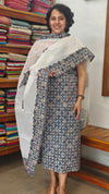 Indigo and White Cotton Applique Suit - C