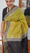 Mustard Black and Cream Chanderi Silk Saree - MK58