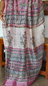 Lilac Floral Block Printed Chanderi Silk Saree - MK58