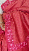 Dark Red Embroidered Tussar Silk Saree