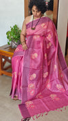 Orchid Pink Embroidered Noel Tussar Silk Saree