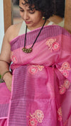 Orchid Pink Embroidered Noel Tussar Silk Saree