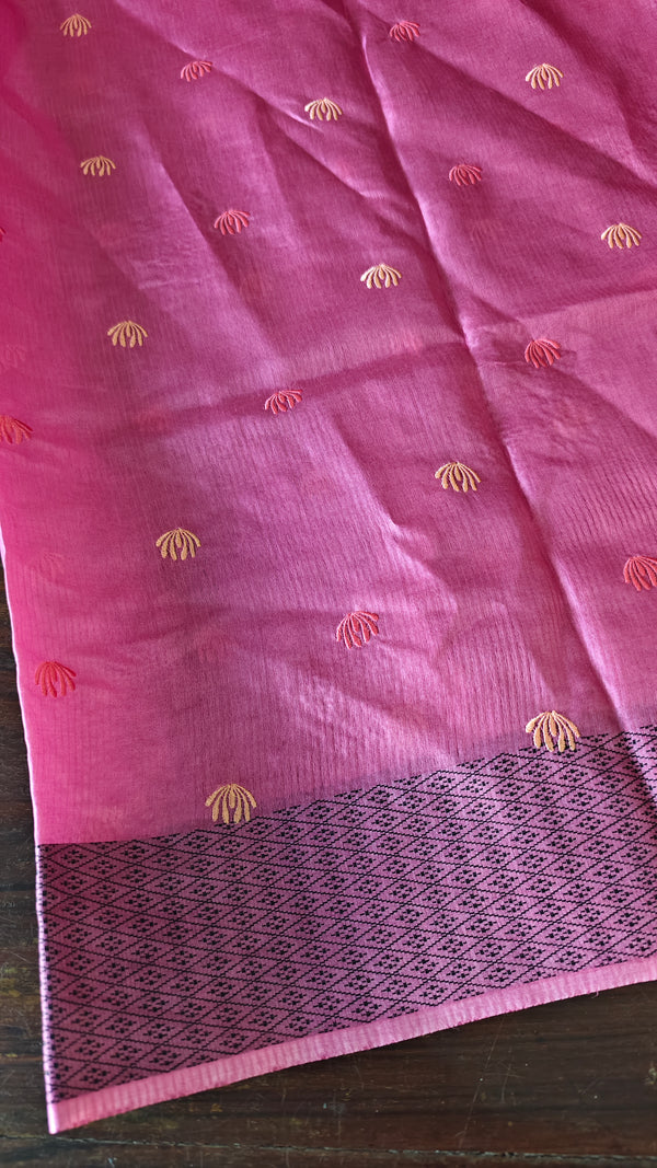 Orchid Pink Embroidered Noel Tussar Silk Saree