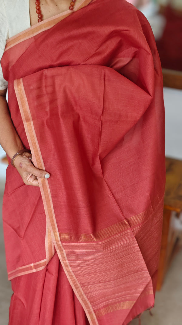 Burnt Peach Chanderi Tussar Silk Saree - ANX19