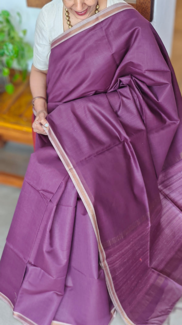 Plum shade Chanderi Tussar Silk Saree - ANX19