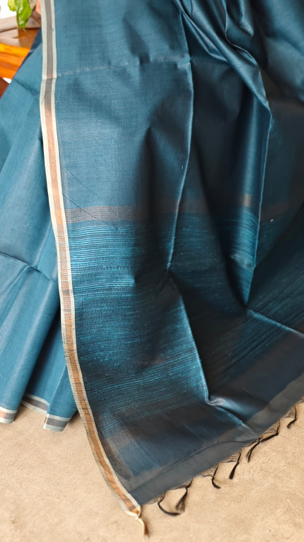Classic Blue Chanderi Tussar Silk Saree - ANX19 - 2