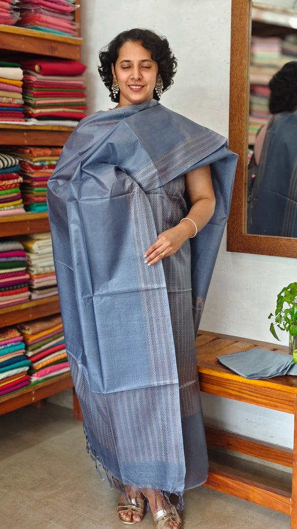 Agean Blue Woven Noel Tussar Silk Suit - MNT4