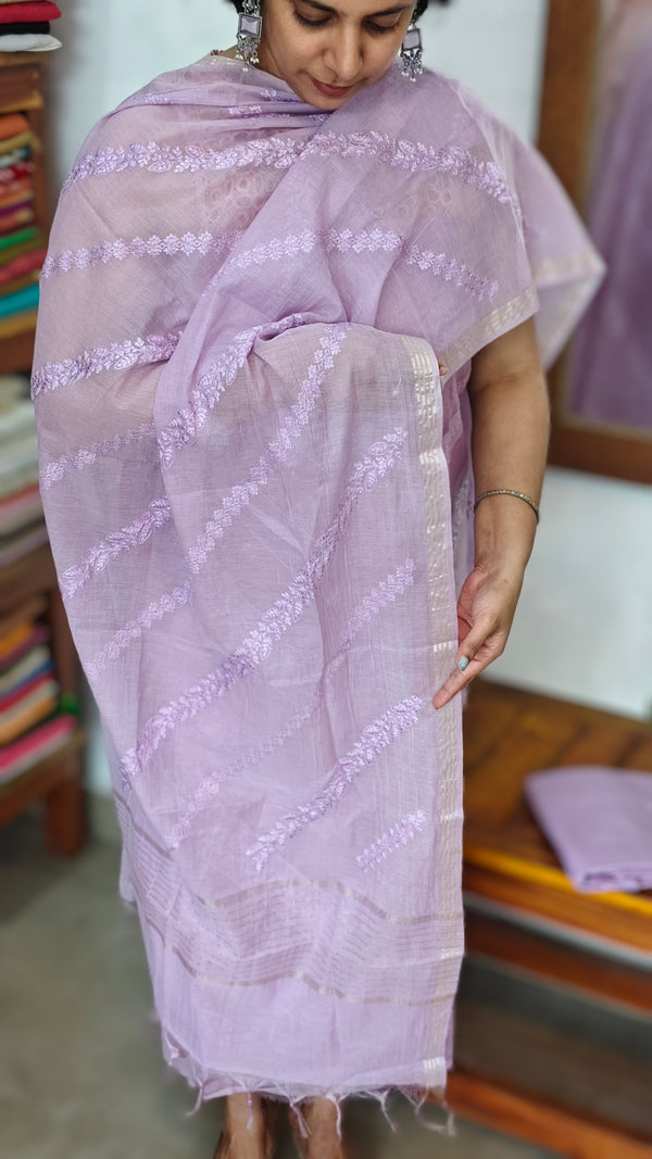 Lavender Chanderi and Organza Embroidered Suit - WL21