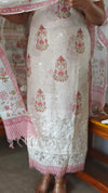 Cream and Pink Net Kota Suit with Applique Work - 38V8