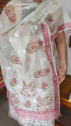 Cream and Pink Net Kota Suit with Applique Work - 38V8