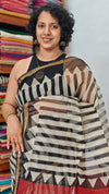 Black and off white Block Printed Kota Doria Saree - SQ39
