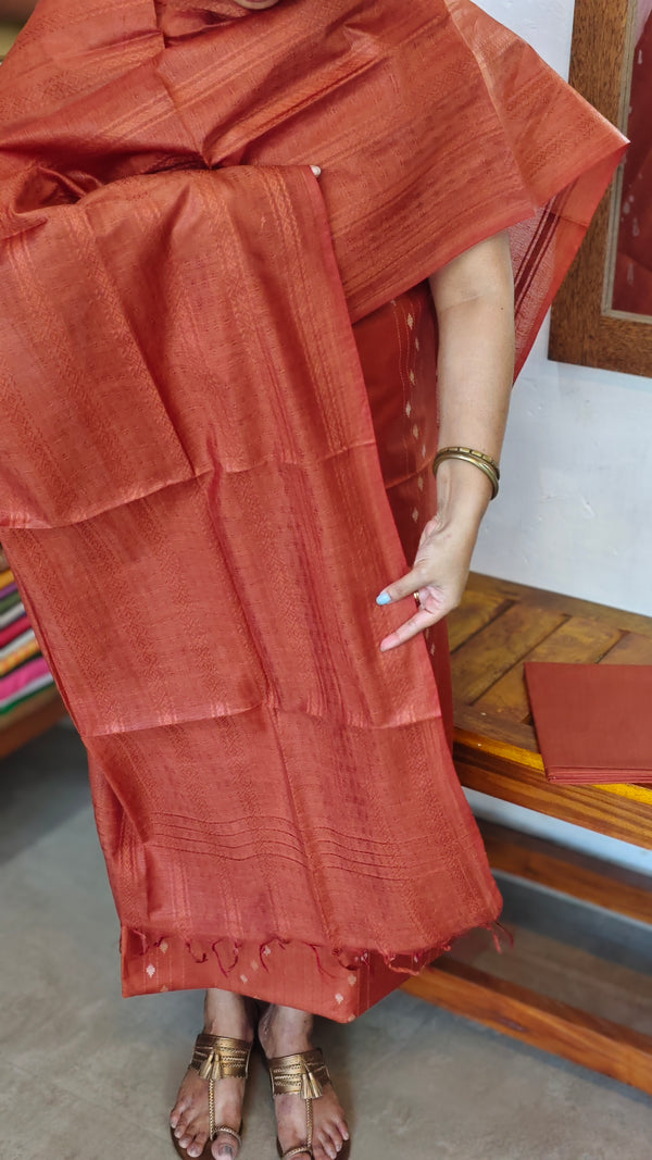Rust Orange Woven Semi Silk Suit - EW79