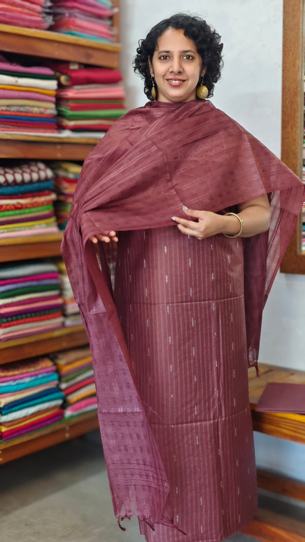 Dark Mauve Woven Semi Silk Suit - EW79