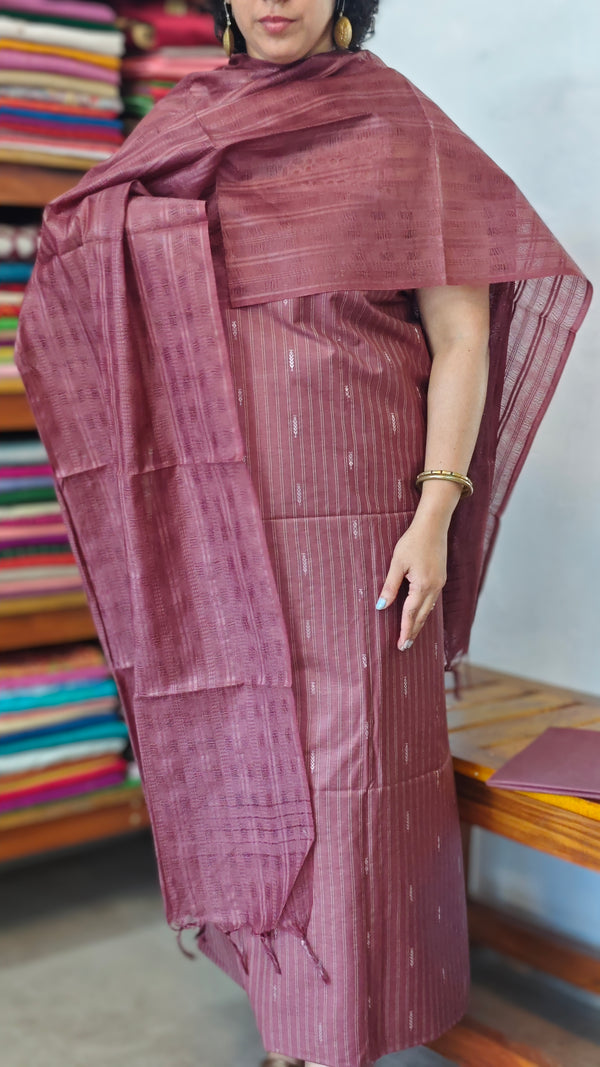 Dark Mauve Woven Semi Silk Suit - EW79