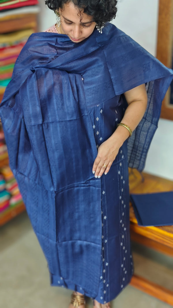 Navy Blue Woven Semi Silk Suit - EW79