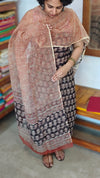 Black and Brick Red Block Printed Kota Doria Suit - GD331